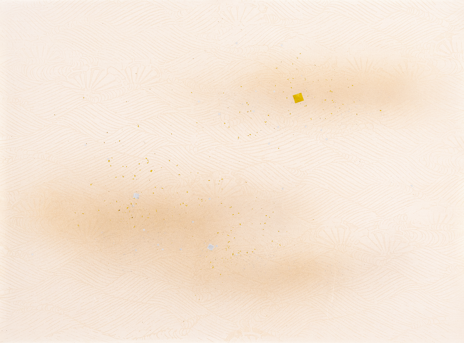 かな書道料紙 : No.142 全面波と水車　切箔入り（白系）